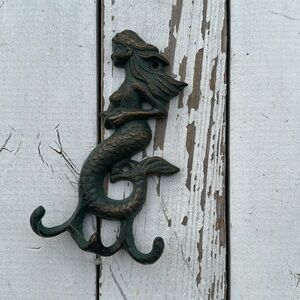 Copper Patina Mermaid Decorative Wall Hook NWT